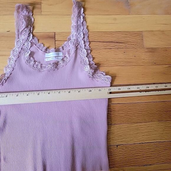 Urban Outfitters Dusty Rose Lace Trim Rib Knit Cropped Tank Top Coquette Retro - Picture 4 of 7